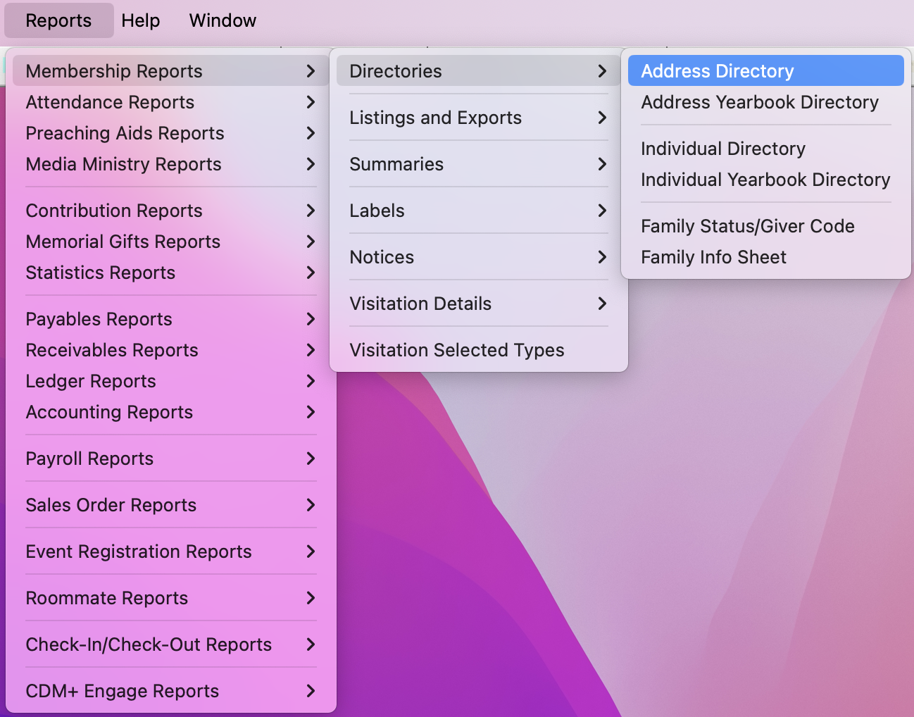 Navigation path to Address Directories