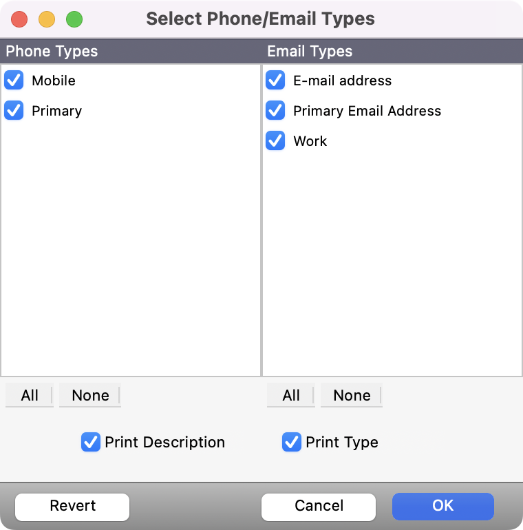 Picture of Select phone email types