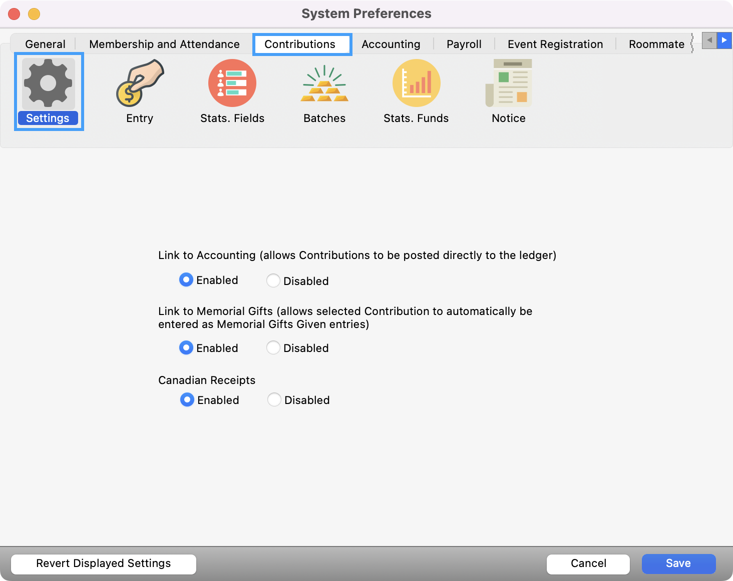 System Preferences window with the Contribution tab and settings highlighted.