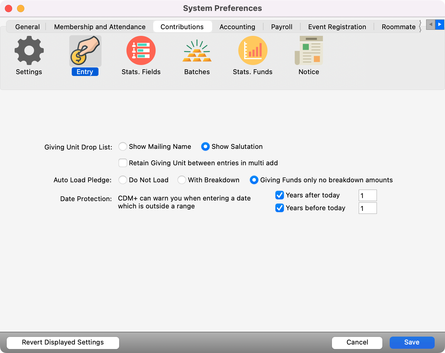 System Preferences window with Contribution Entry menu opened. 