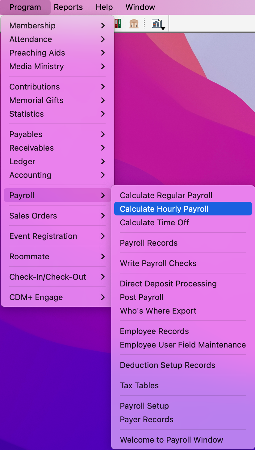 Navigation path to Calculate Hourly Payroll.