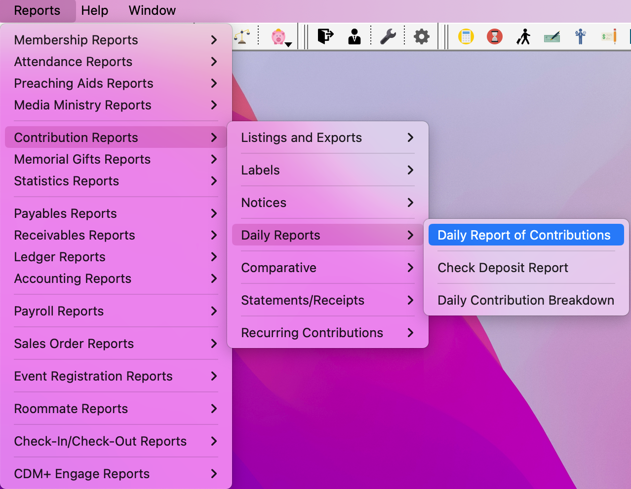 Navigation path to Daily Report of Contributions.