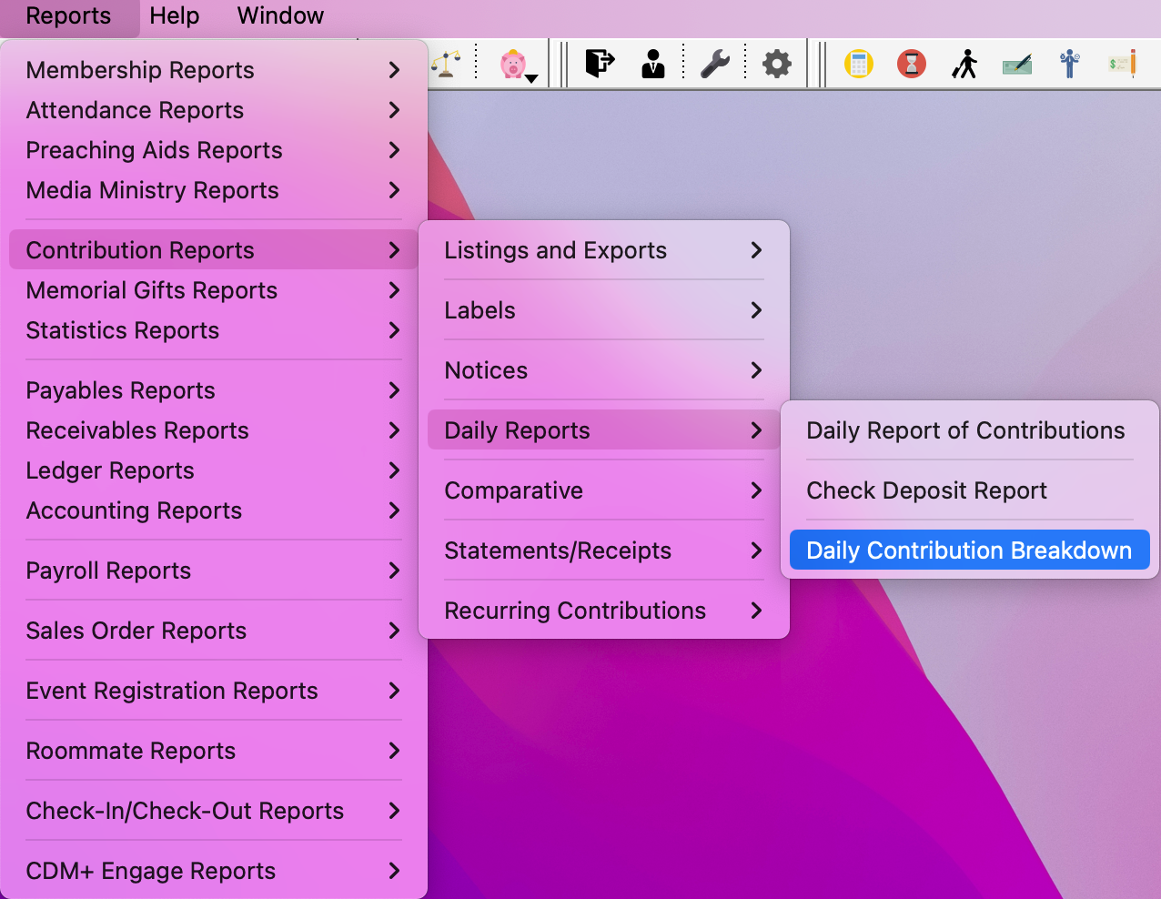 Navigation path to Daily Contribution Breakdown report