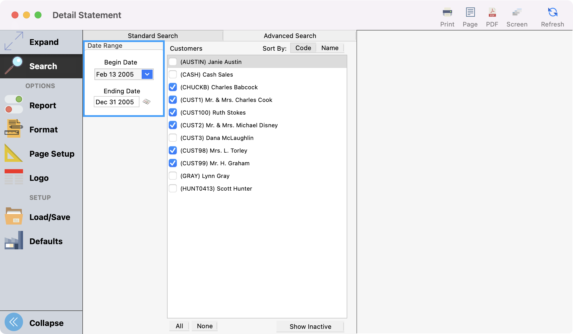 Detailed statement window with Begin and Ending Date highlighted.