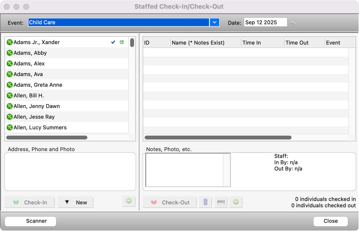 Staffed check-in check-out window. 
