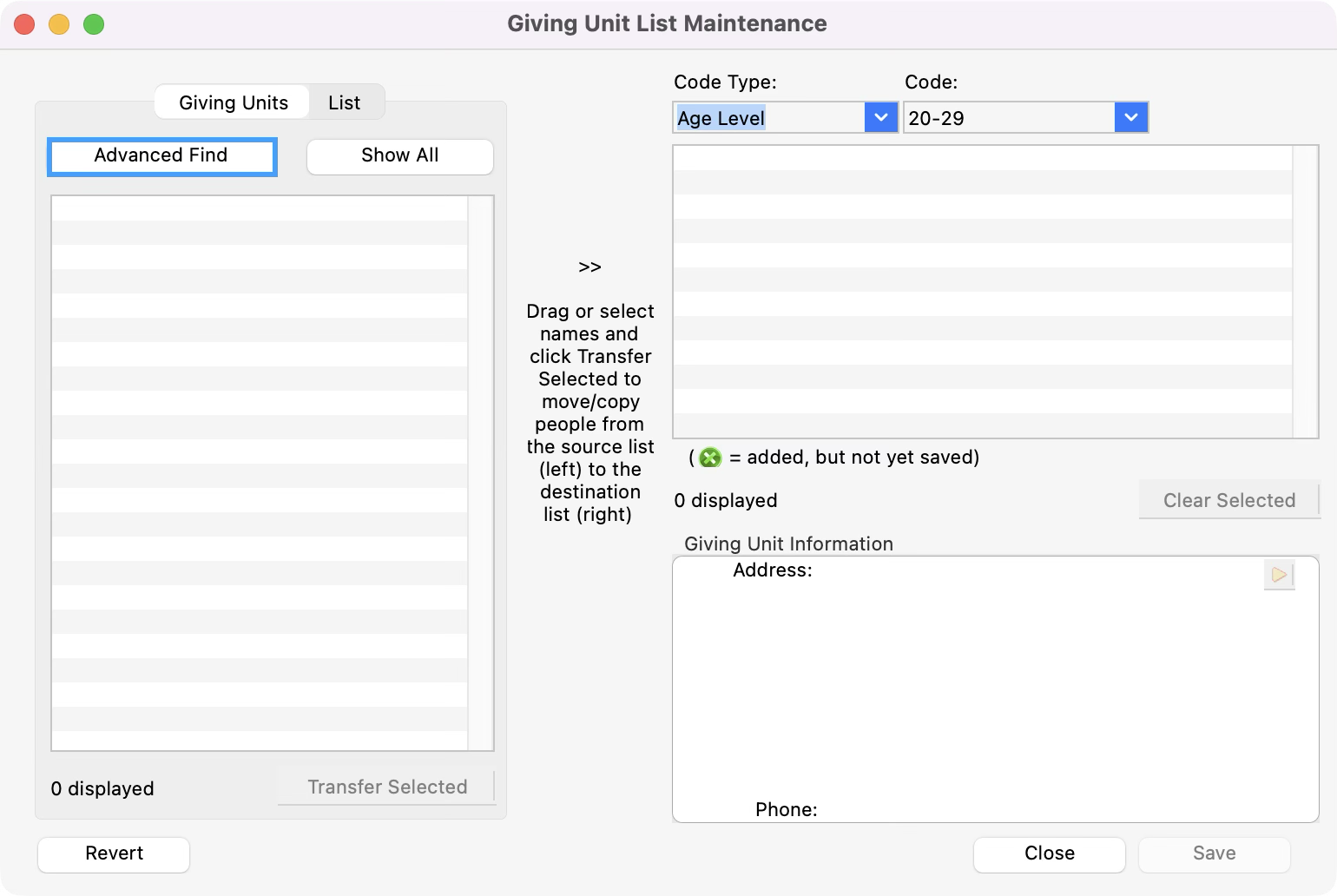 Giving Unit List Maintenance window with the advanced find button highlighted. 