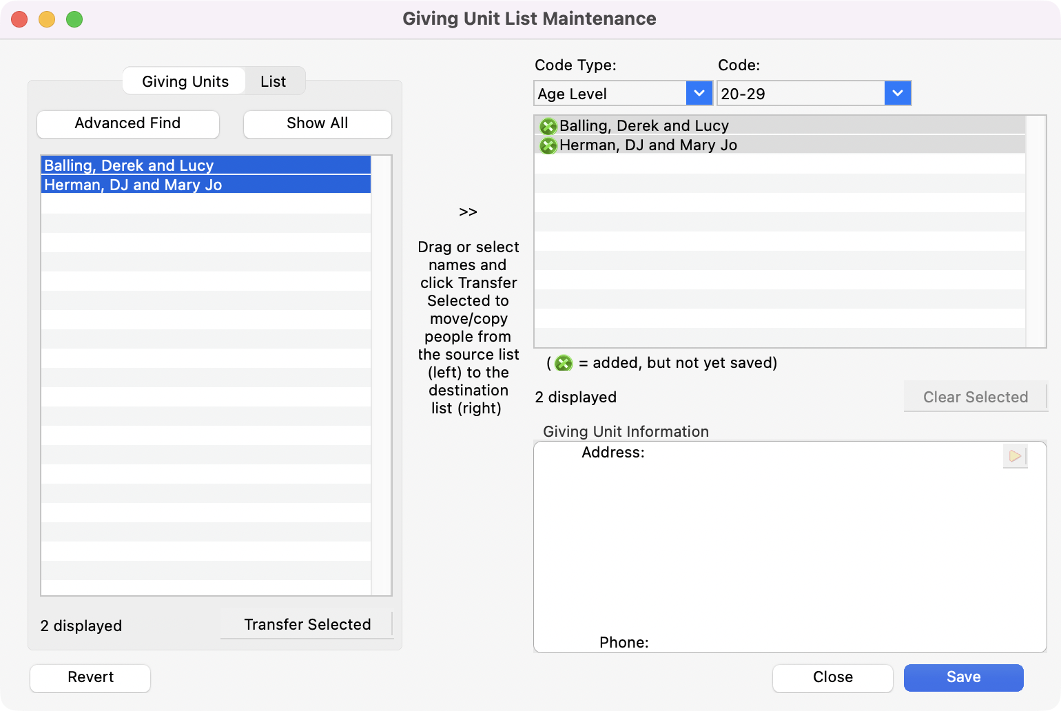 Giving Unit List Maintenance window with individuals now transferred. 