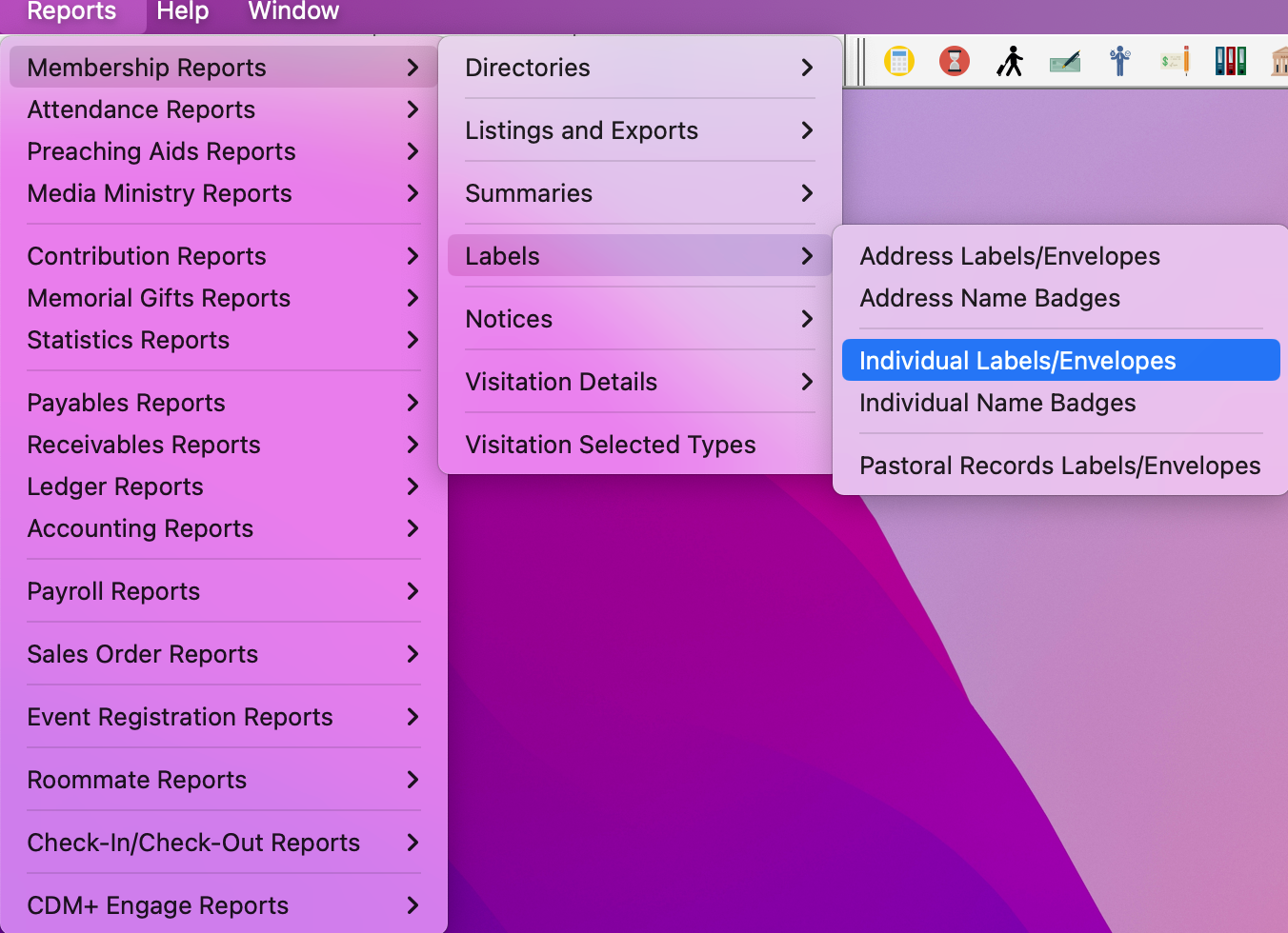 Picture of navigation to Individual Labels Envelopes