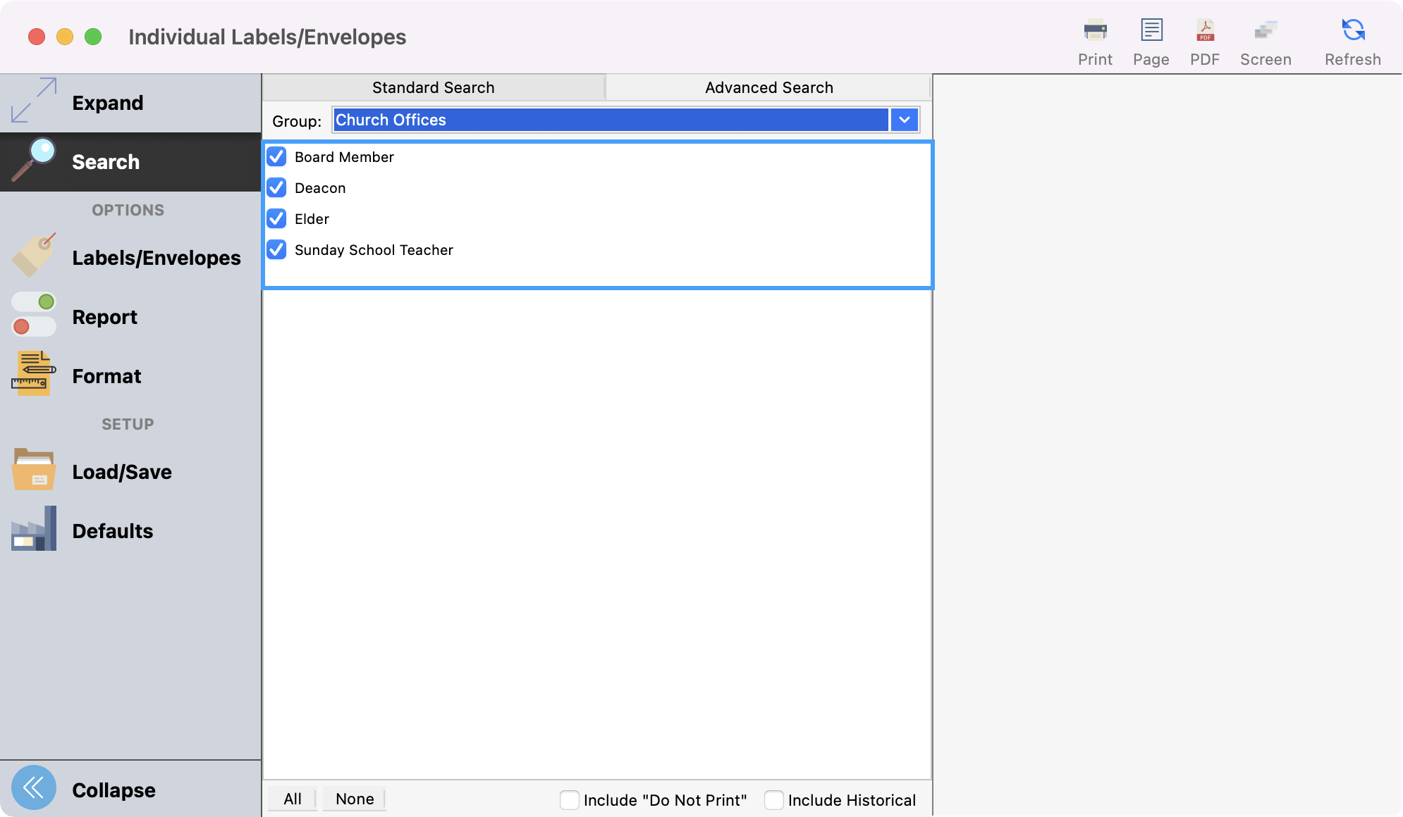 labels envelope window with group codes highlighted 