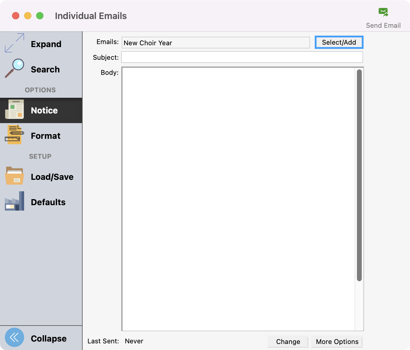 Individual Emails window with Select Add highlighted. 
