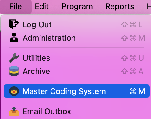 Navigation path to Master Coding System.