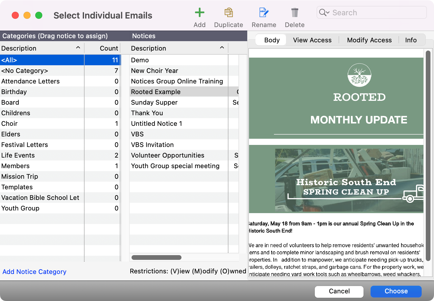 Select Individual Emails with All under Description selected.