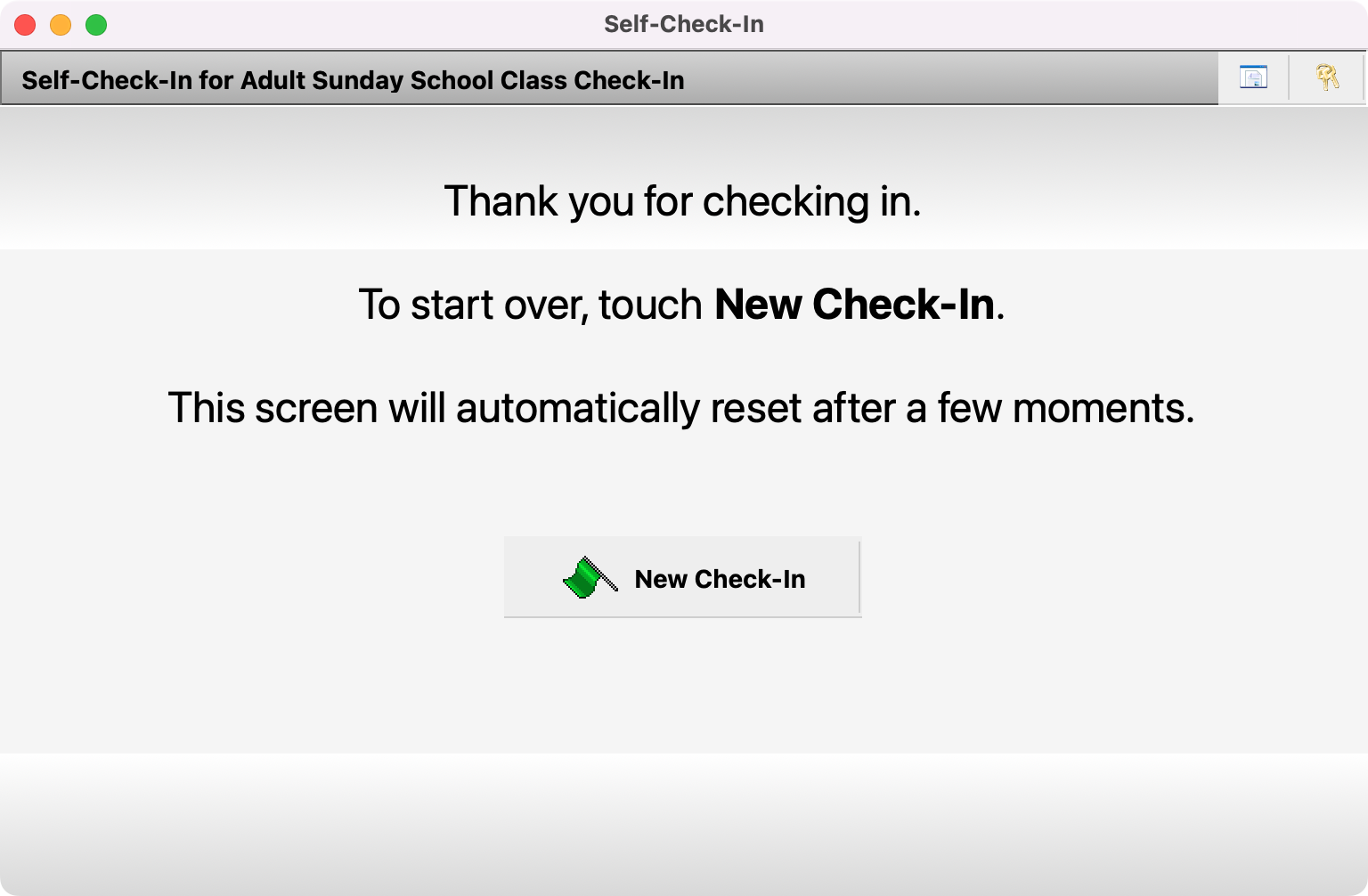 Self- check in screen confirmation screen. 