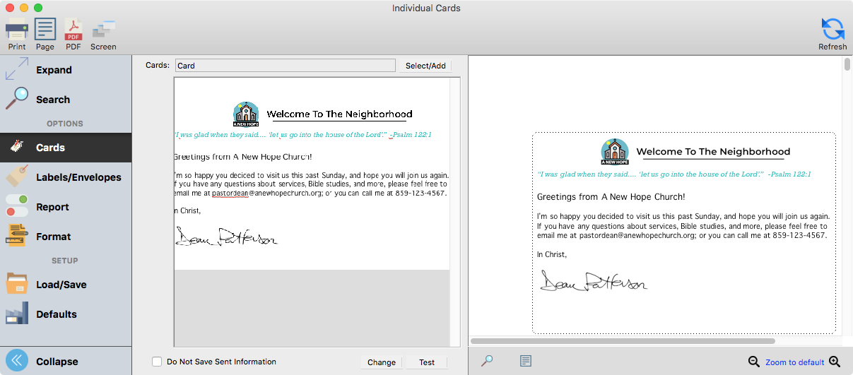 Example of a Notice Card. 