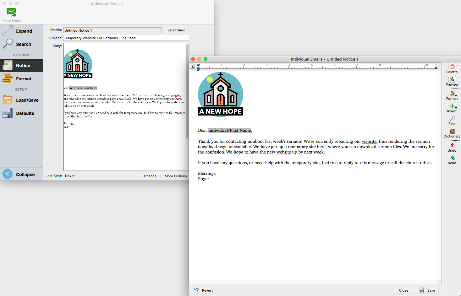 Example of a Notice Email. 