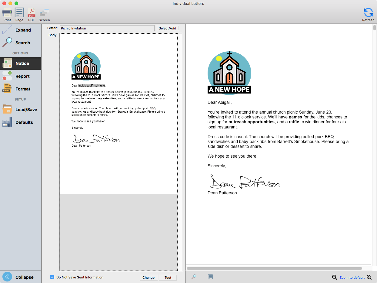 Example of a Notice Letter. 