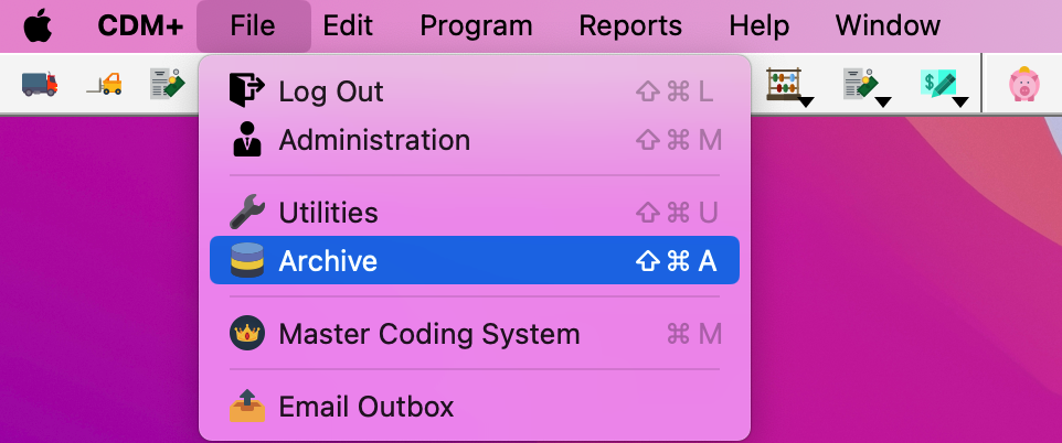 Menu navigation to Archive.