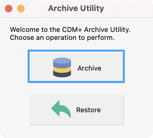 The Archive Utility window with the Archive button highlighted.