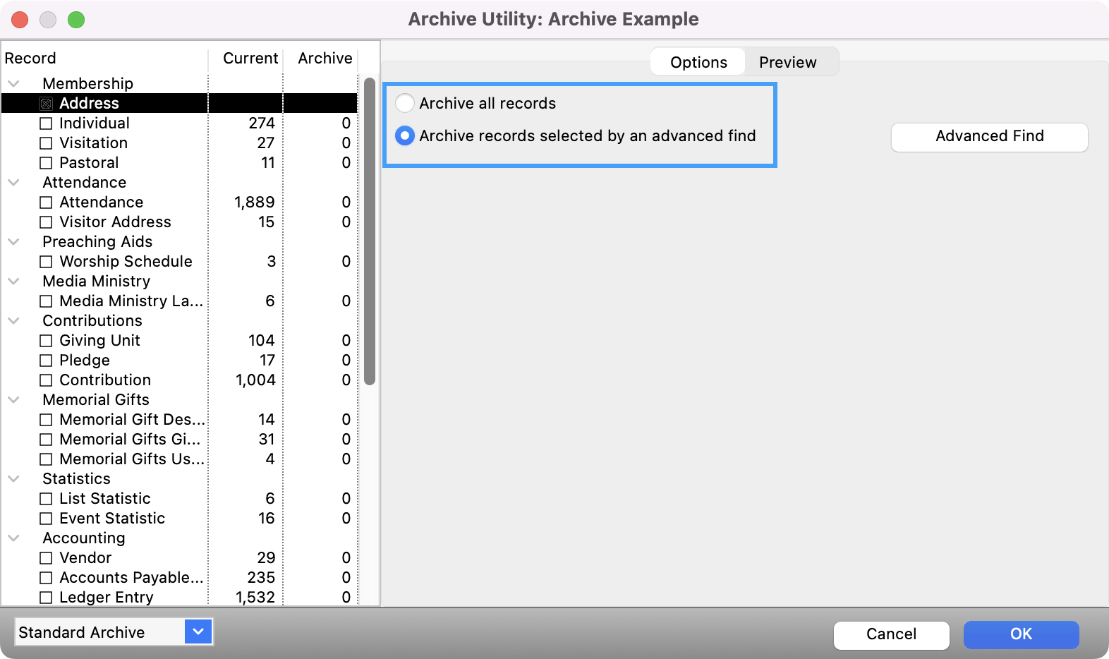 Archive Utility window with the two archive options highlighted.