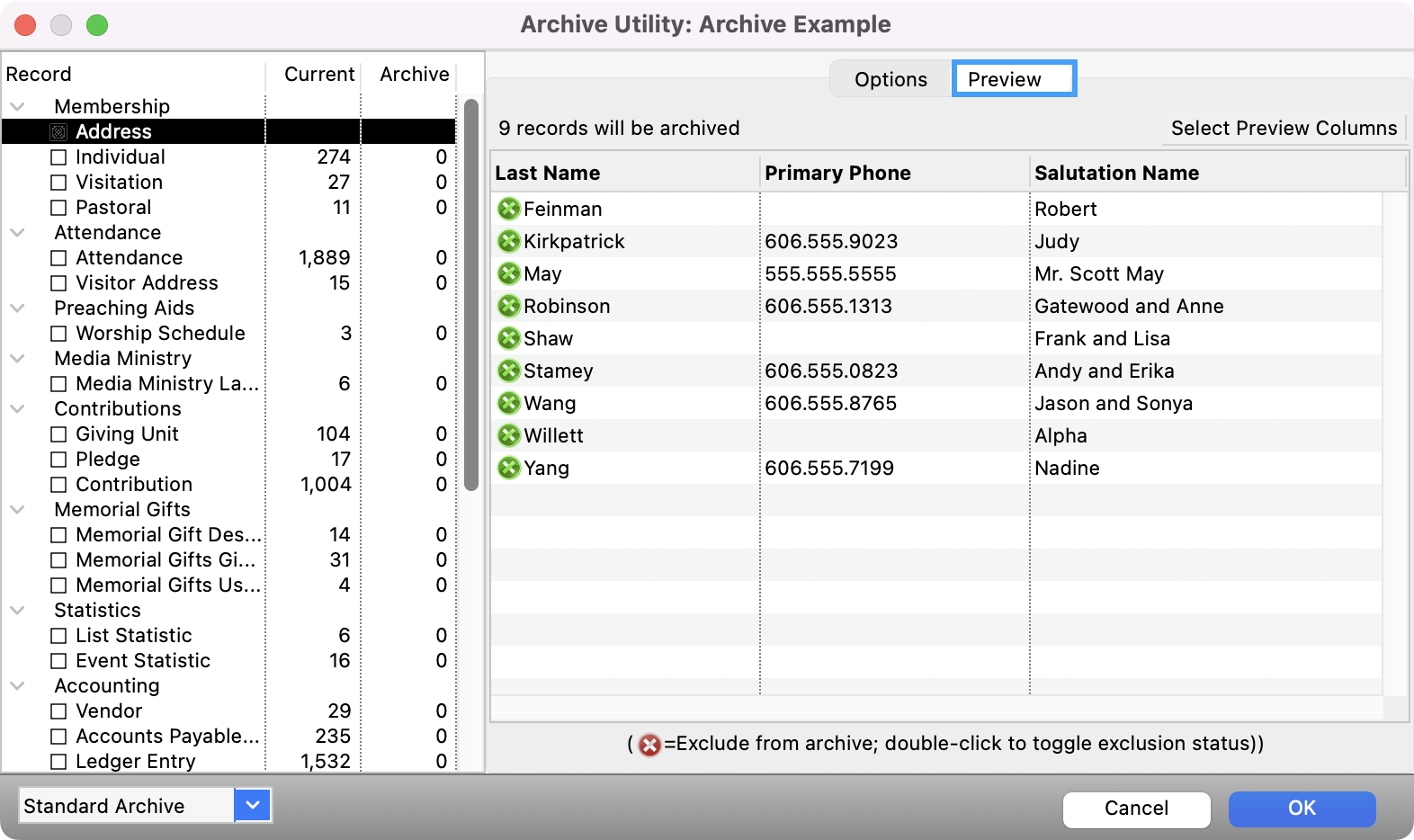 Archive Utility window with the preview tab highlighted.
