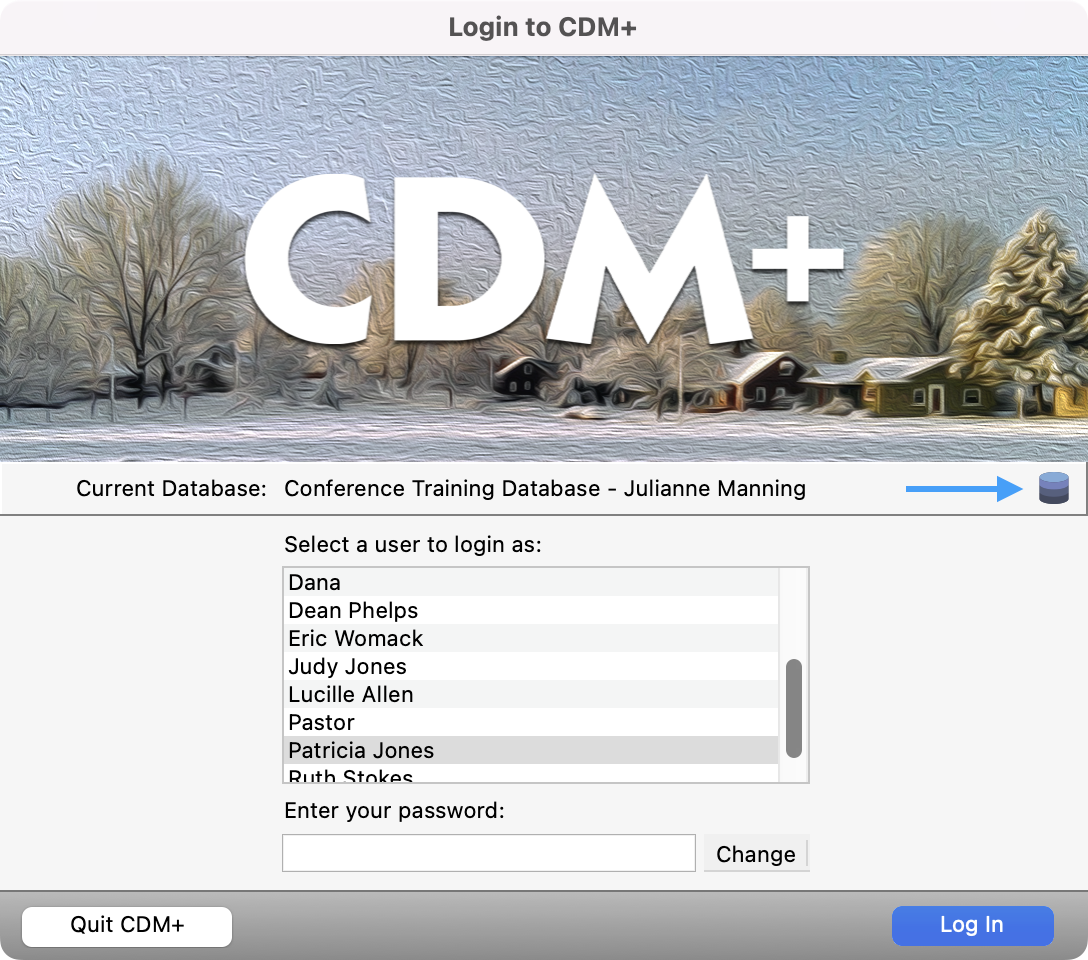 CDM plus database login window. 