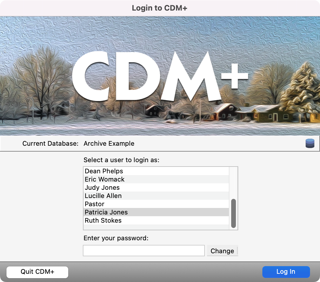 Archived CDM plus database login window. 
