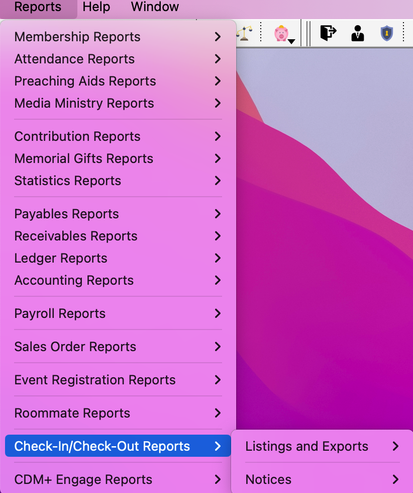 Navigtion to check-in check-out reports. 
