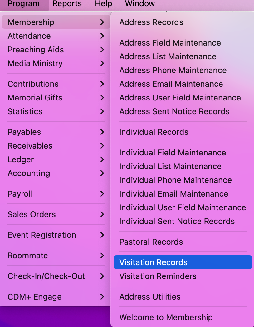Picture showing navigation path to Visitation Records.