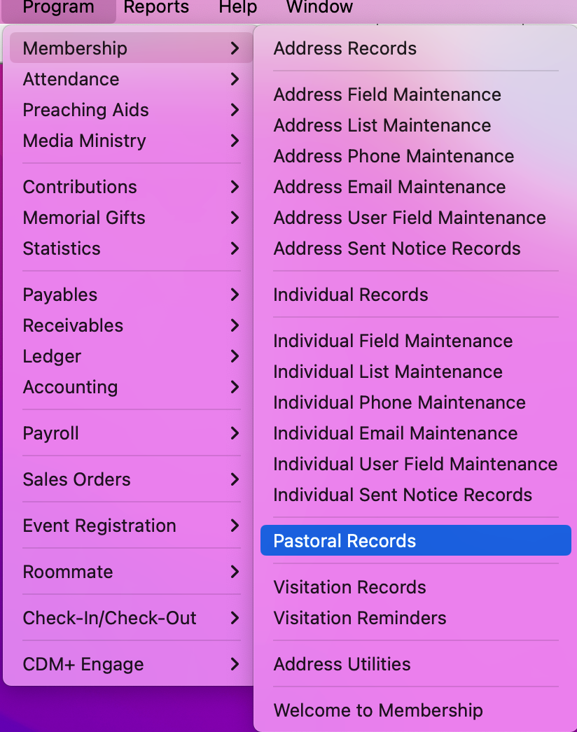 Picture showing navigational path to Pastoral Records.