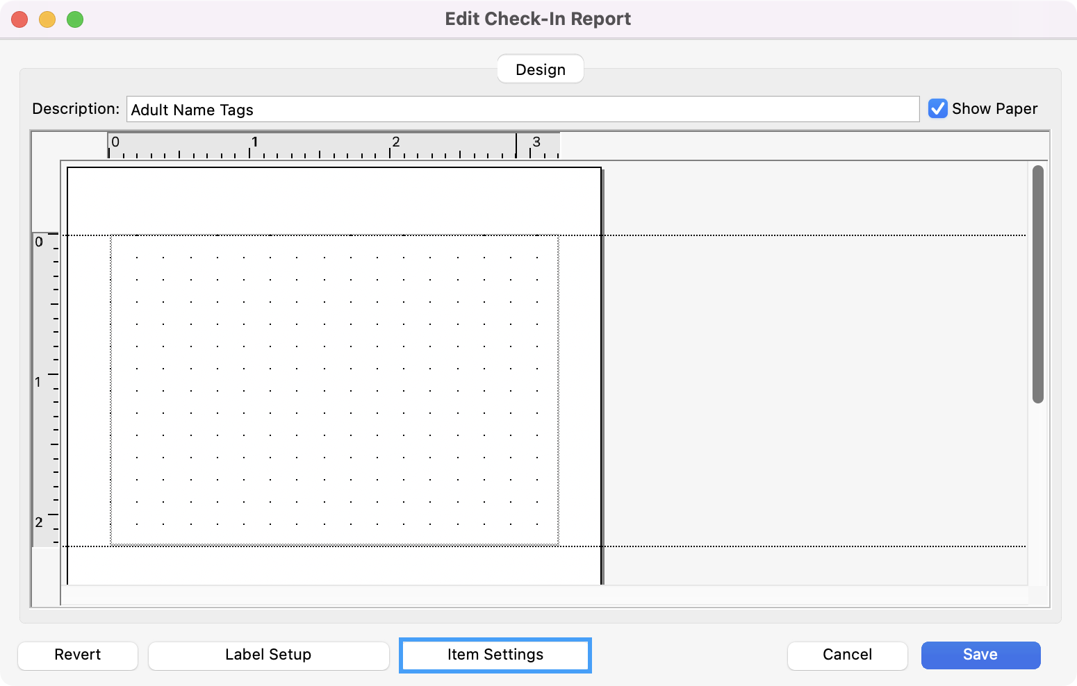 Edit Check-In Report with the Item Settings button highlighted.