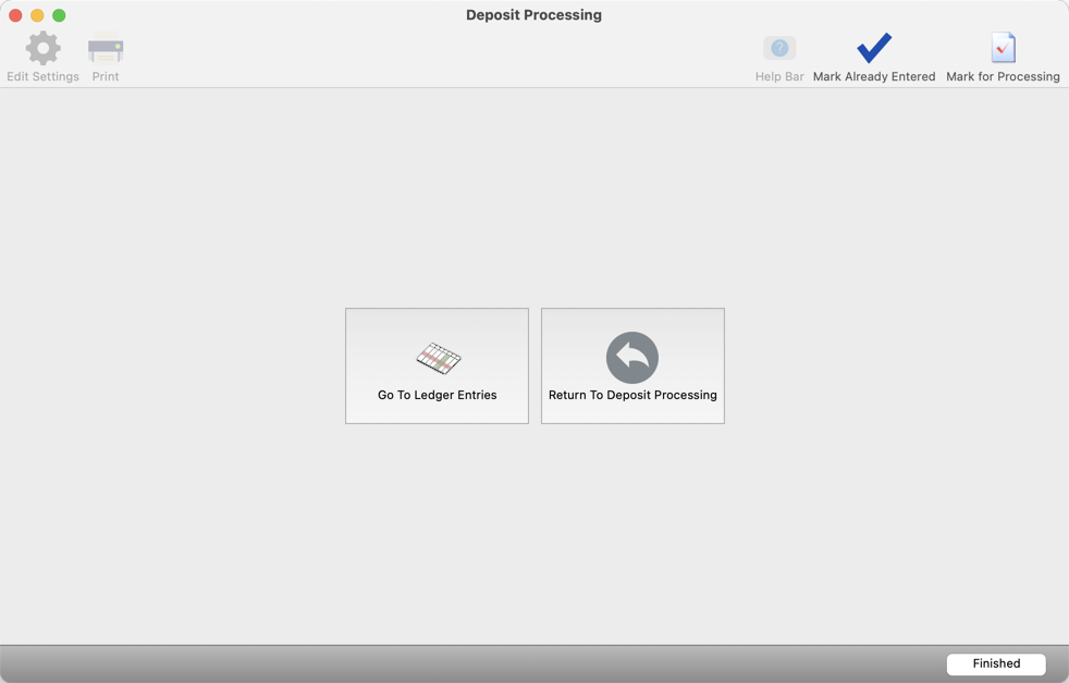 Deposit Processing complete window.