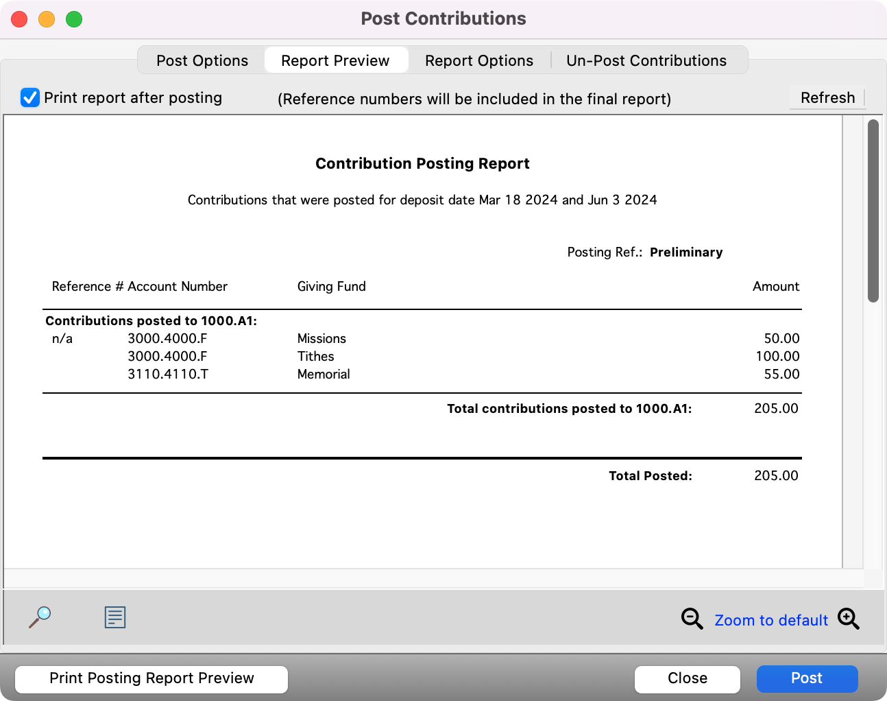 Post Contributions window.