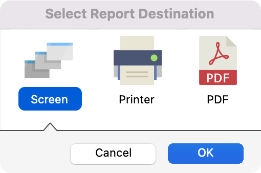 Select Report Destination window.