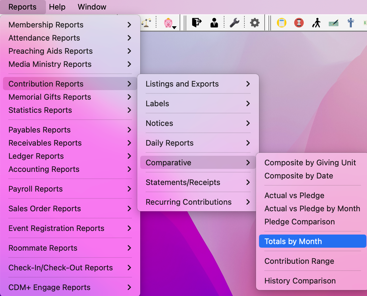 Navigation path to Totals by Month.