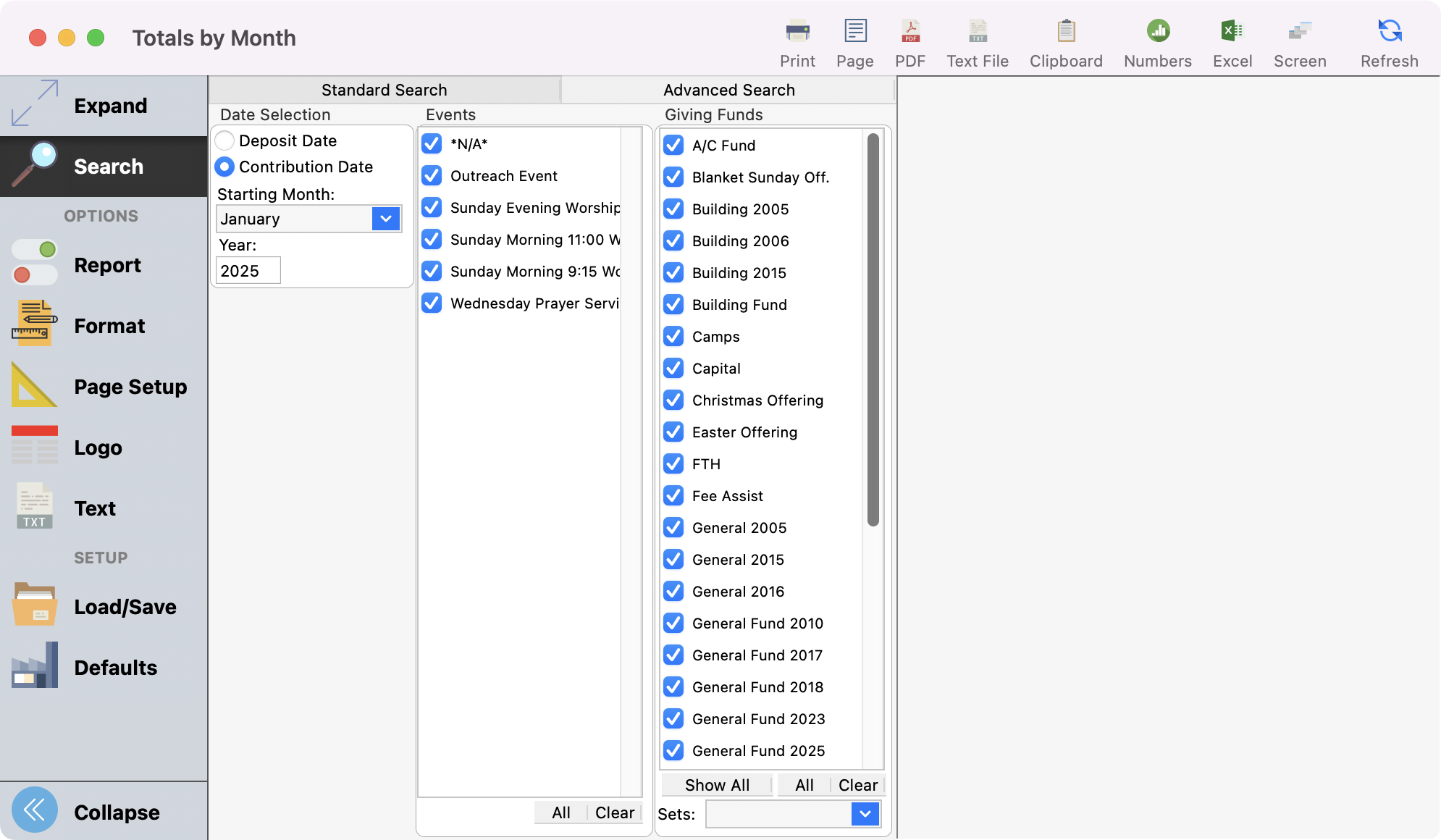 Totals by Month report window.
