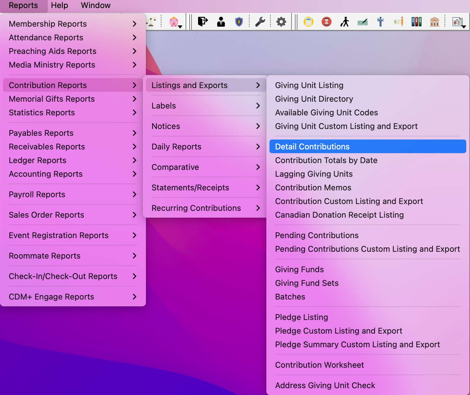 Navigation path to Detailed Contribution report.