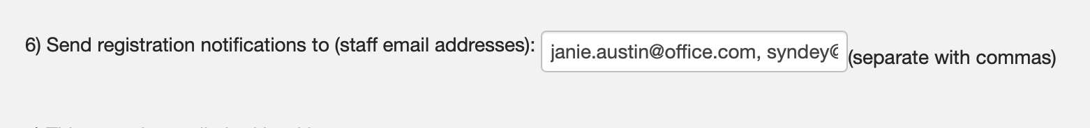 Staff Notification option fields.