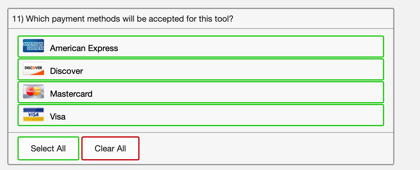 Electronic payment method options.