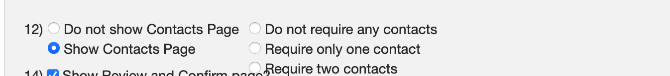 Options for Contacts page.