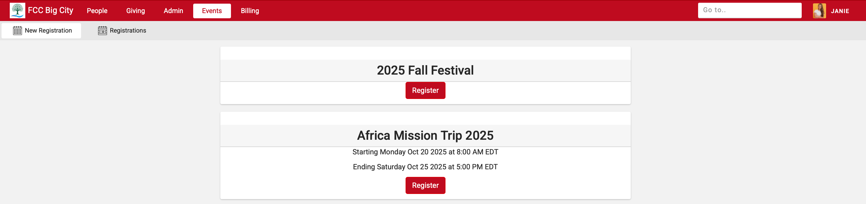 List of Events that are available to register for in Engage.