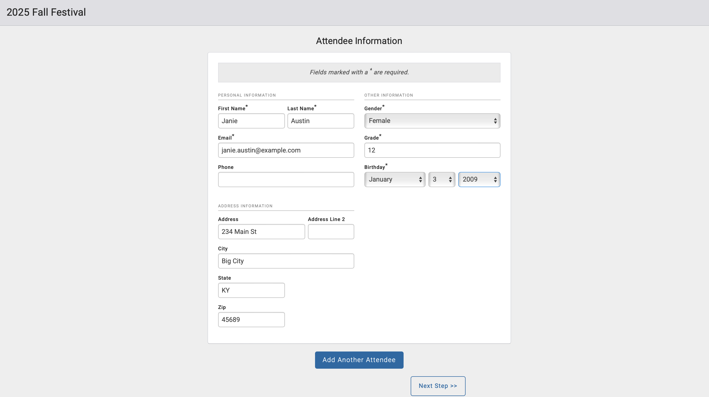 Registration form. 