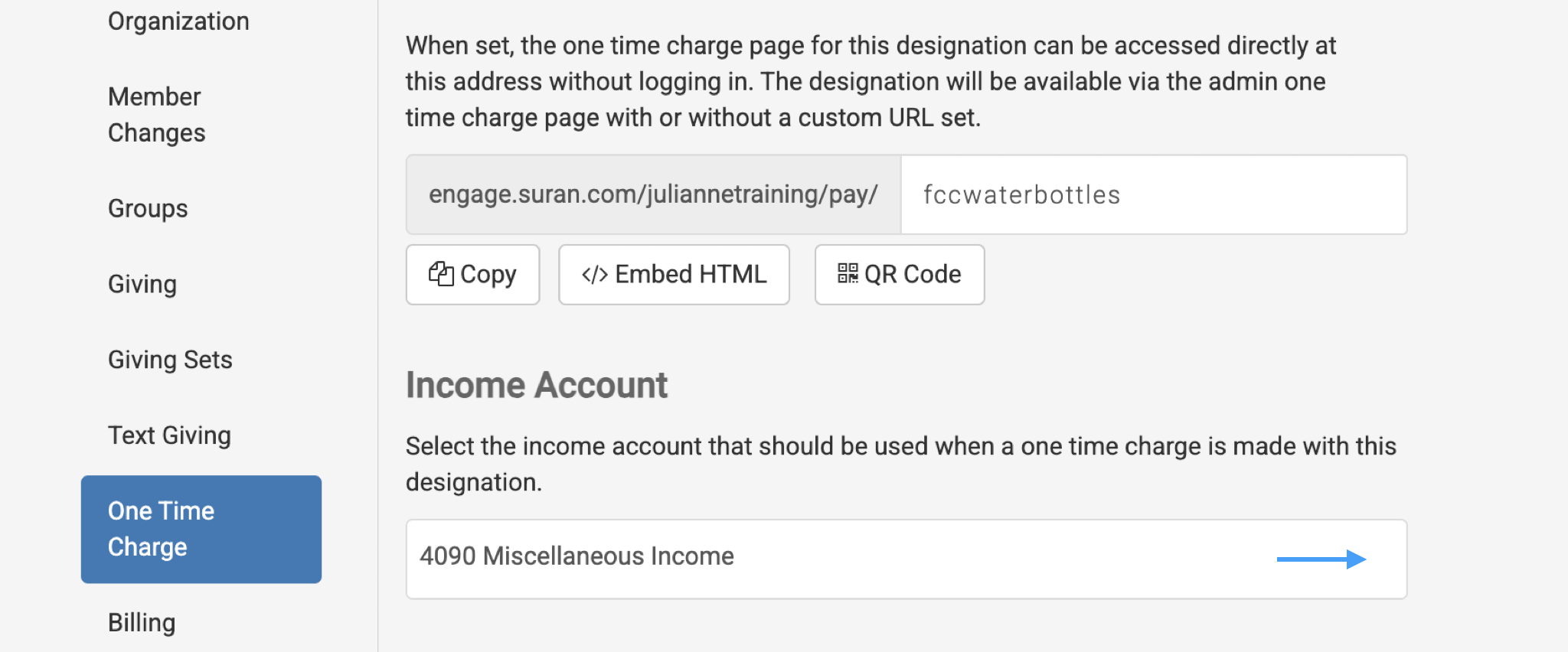 An arrow pointing to the option to select an Income Account.