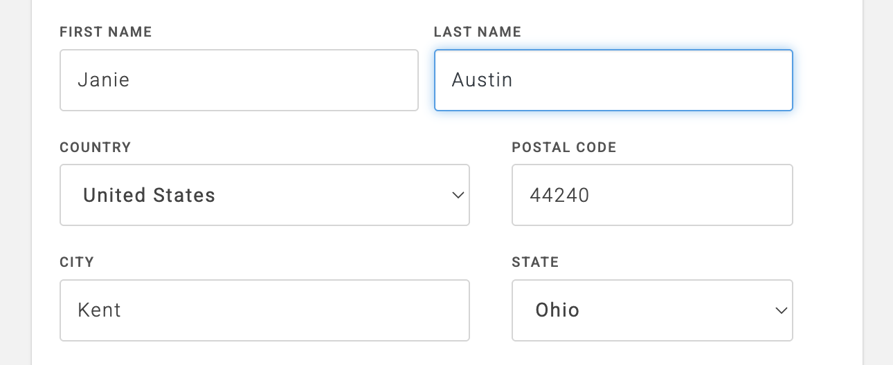 Name and Address fields on the one-time charge form.