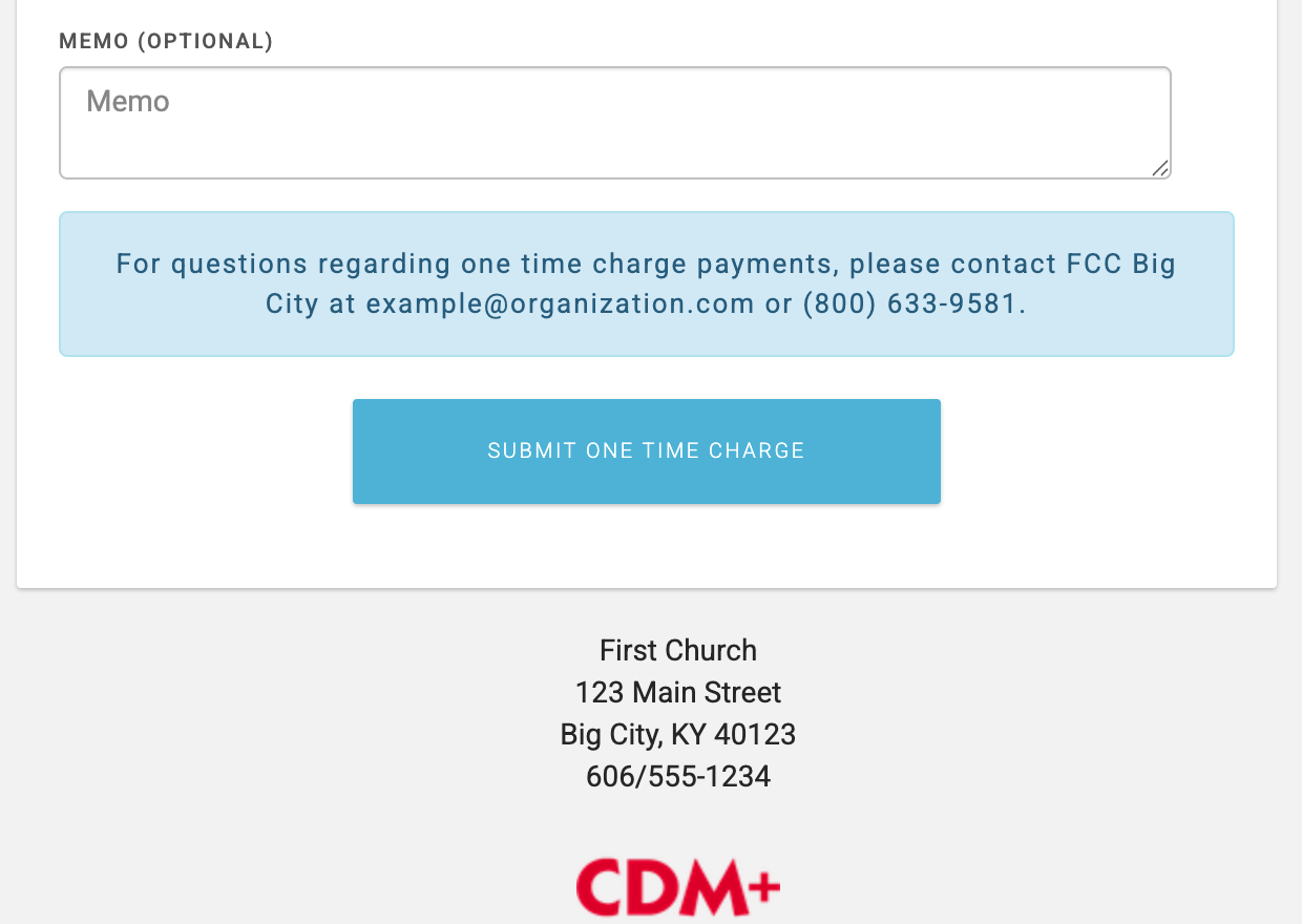 One-time charge submit button.