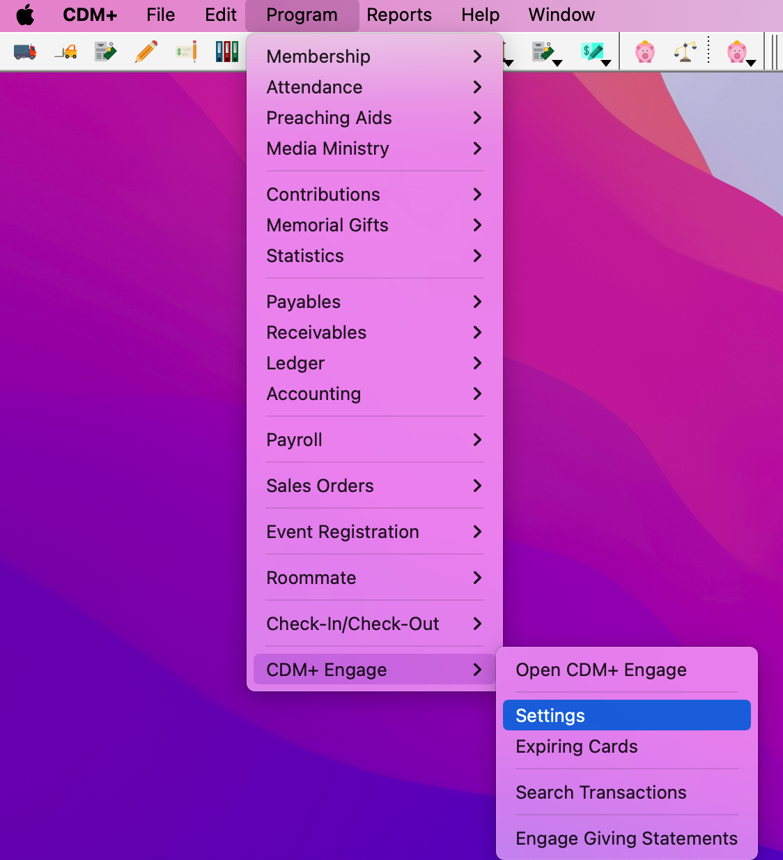 Path to get to Engage Settings.