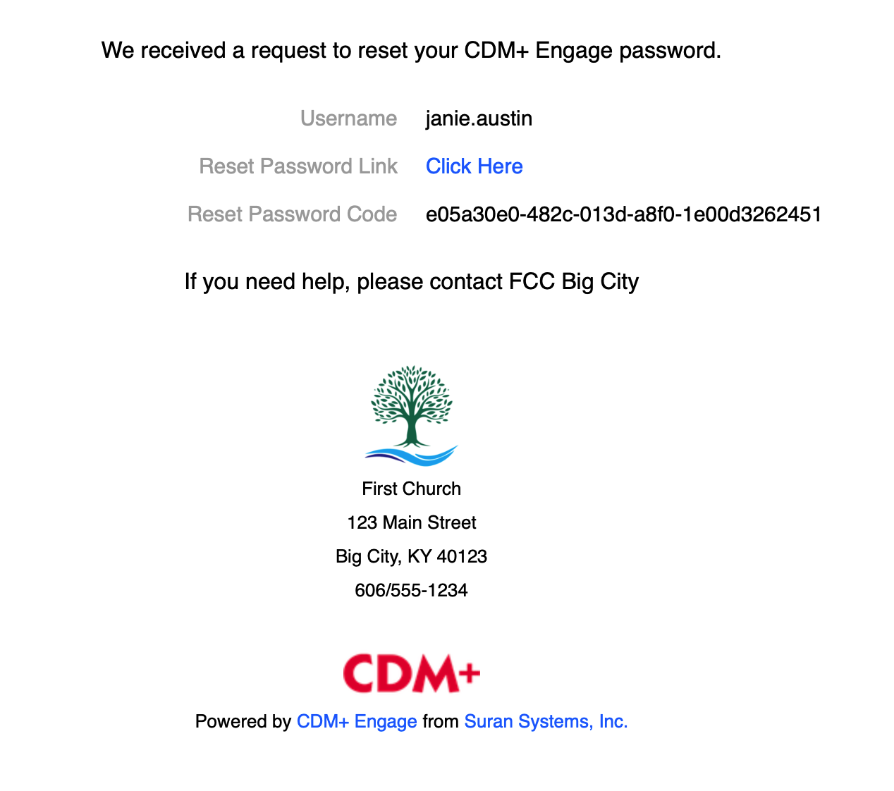 Sample email with temporary passwords. 