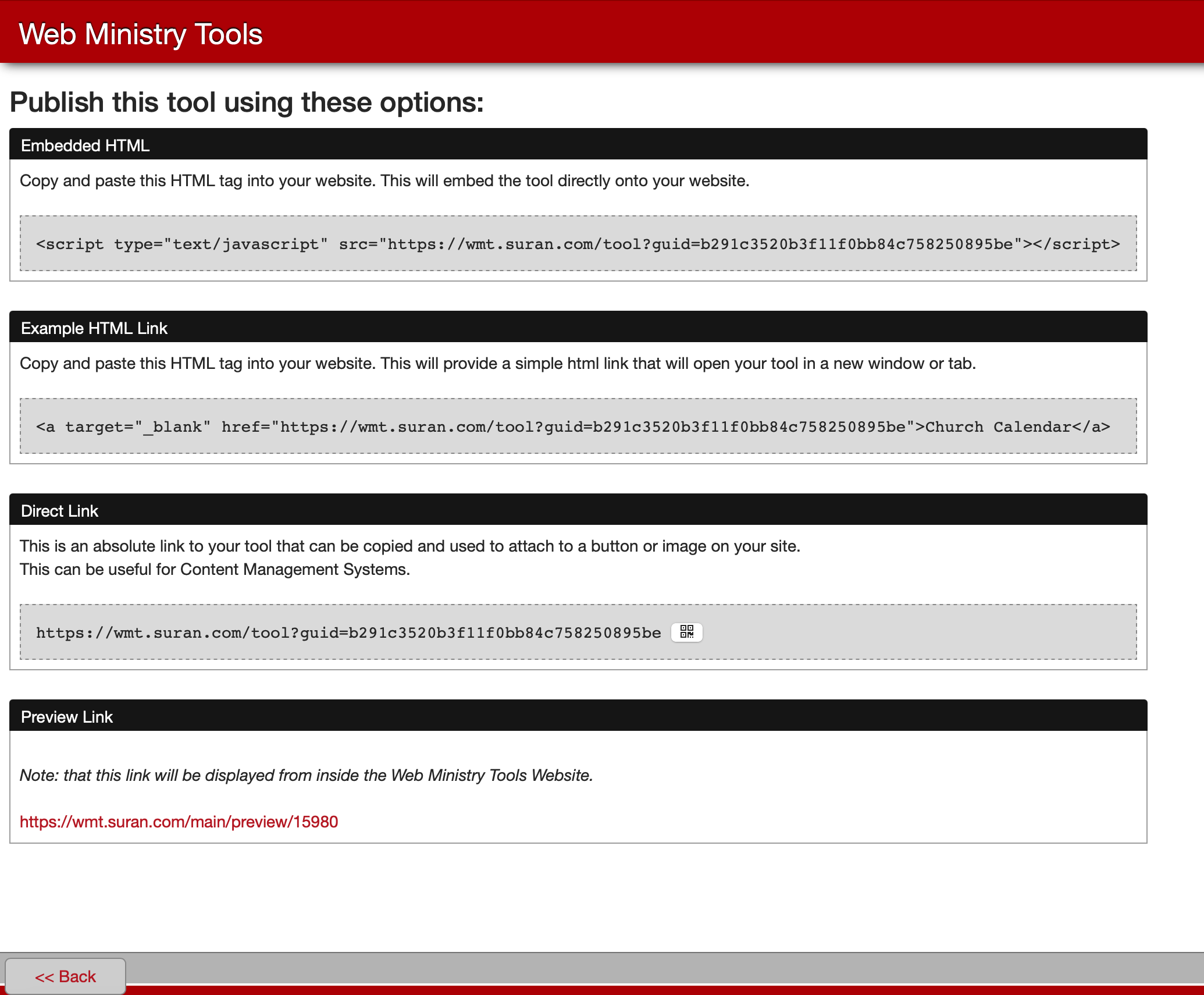 Picture showing the multiple publish link options.