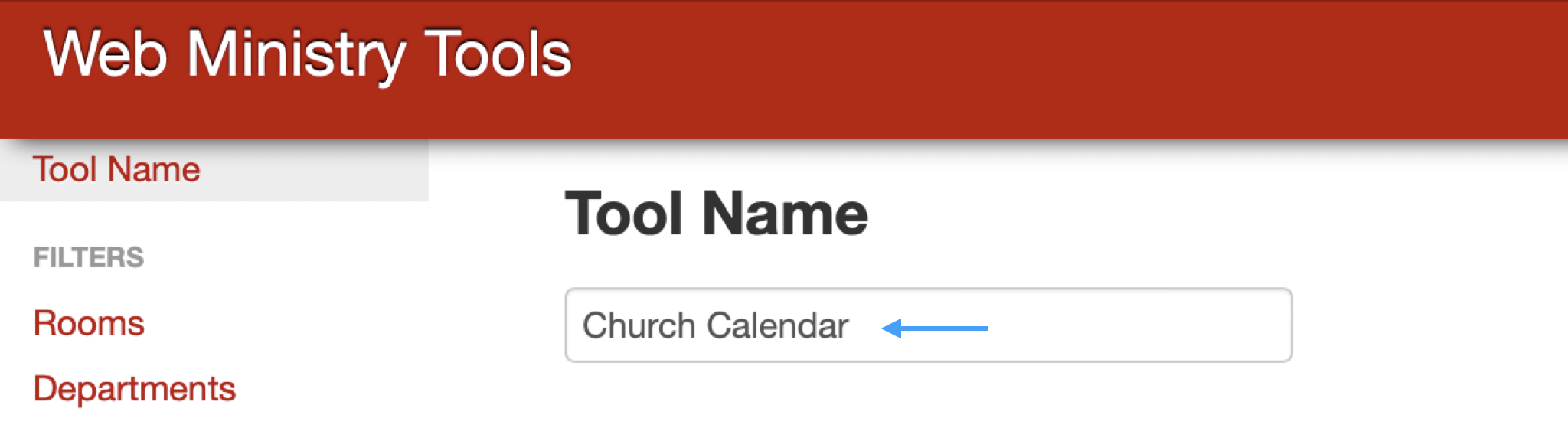 Showing how you can rename a Tool Name in Web Ministry Tools.