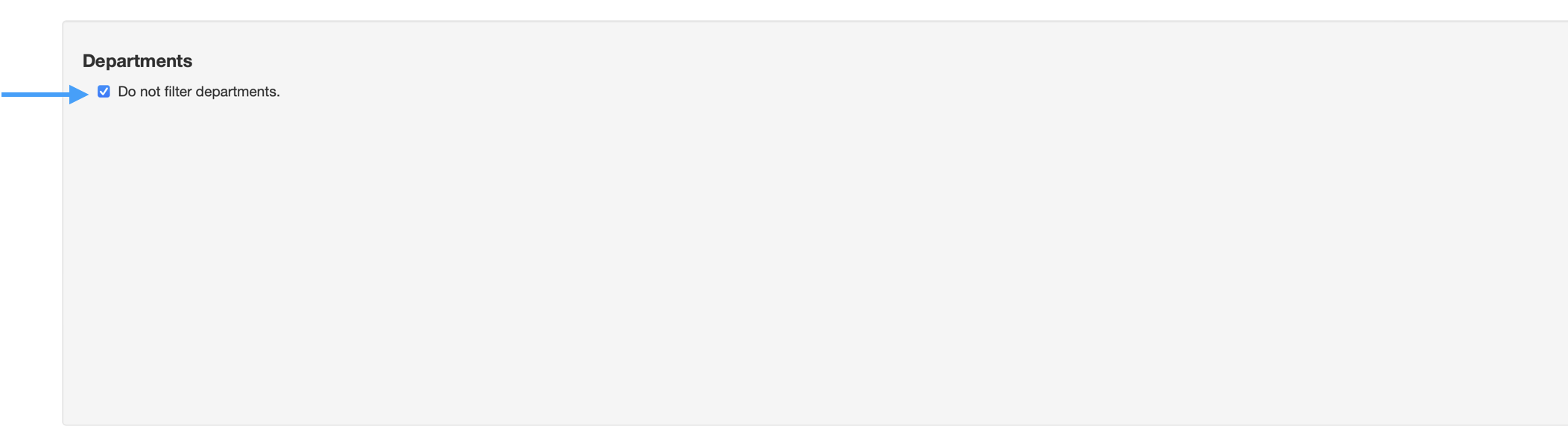 Showing Department checkbox that allows you to filter and un-filter departments.