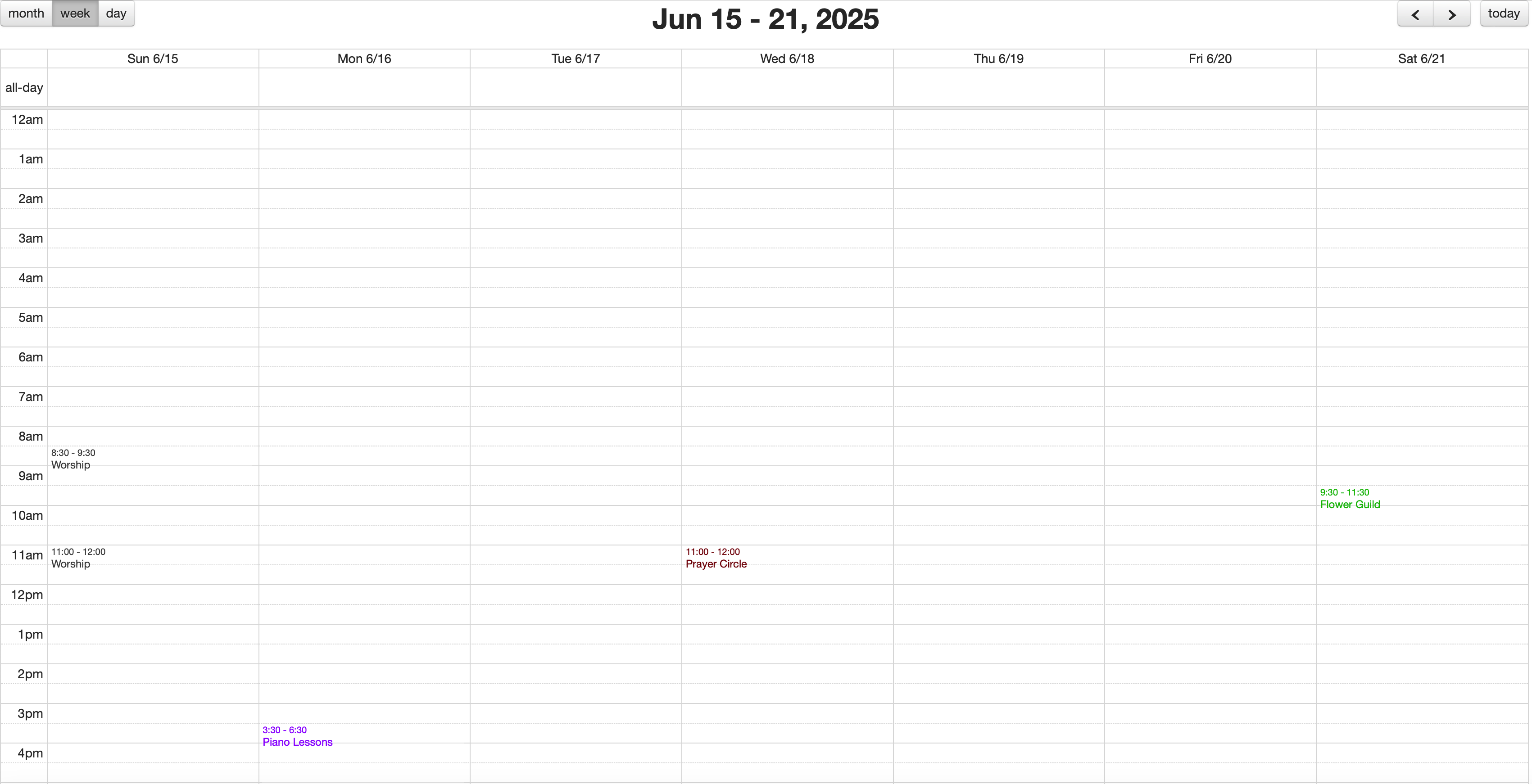 An example of the Agenda Week View.